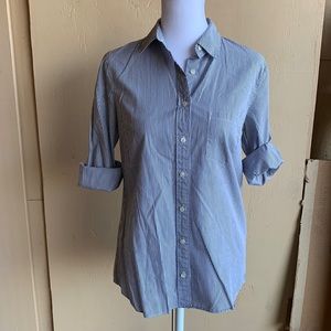 J Crew Sz 2 Navy Blue & White Striped ‘Boy Fit’ Button-up Shirt